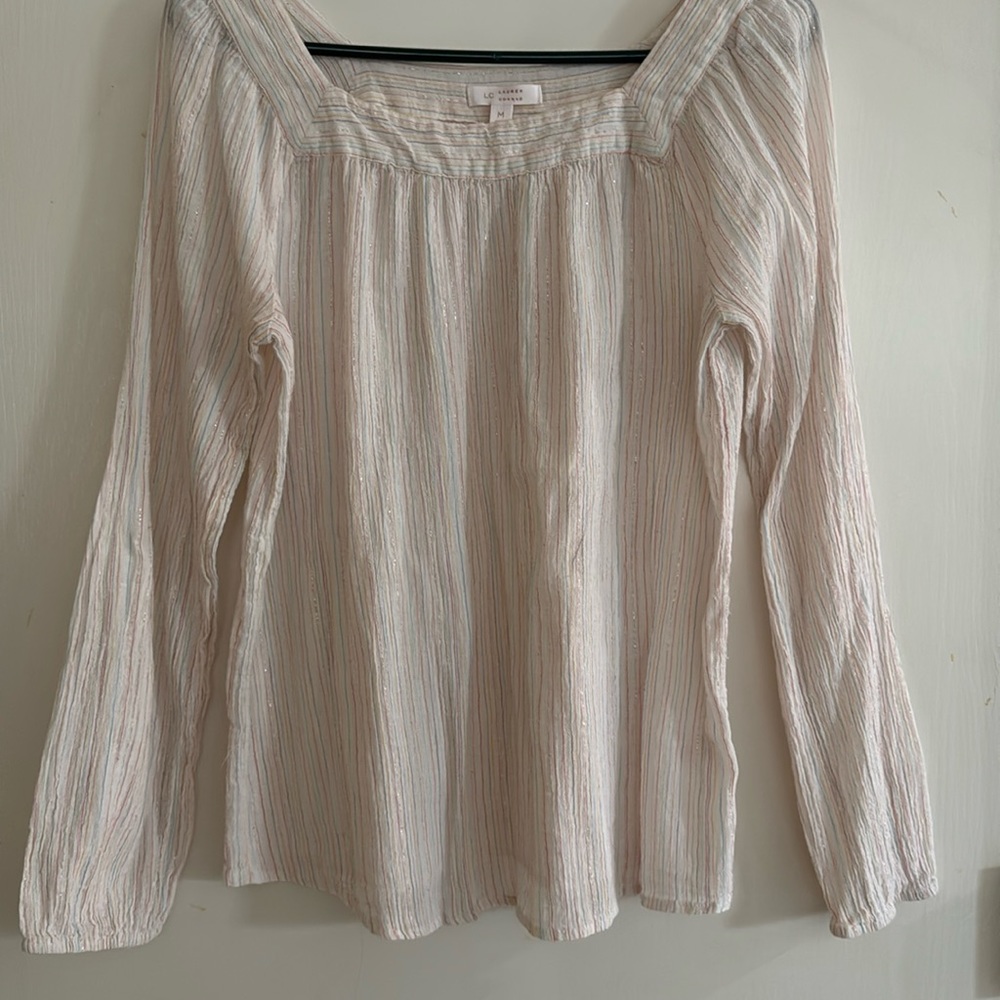 LC Lauren Conrad White Square Neck Tunic w/Pastel Stripes - Size M